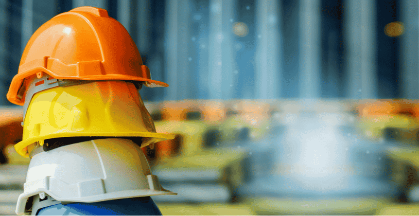 hard hats stacked